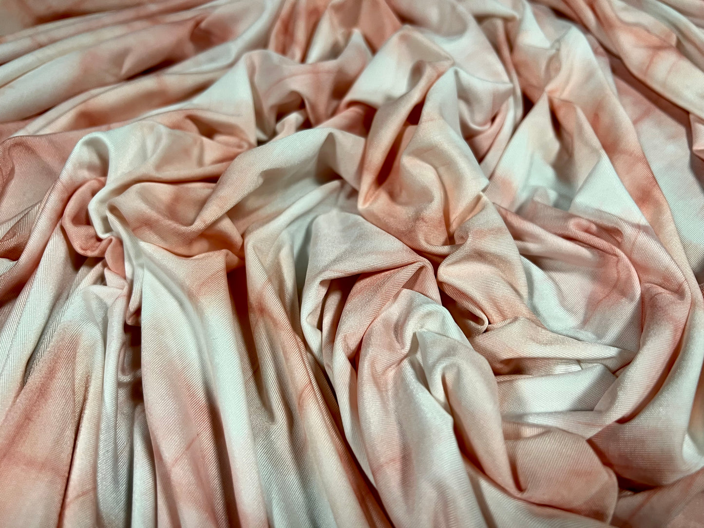 Soft touch Spandex stretch jersey fabric, per metre - pulse tie dye print - pink & ivory