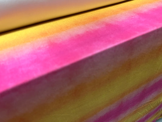 Swimwear super stretch spandex fabric, per metre - Ombré sunset print - pink & amber