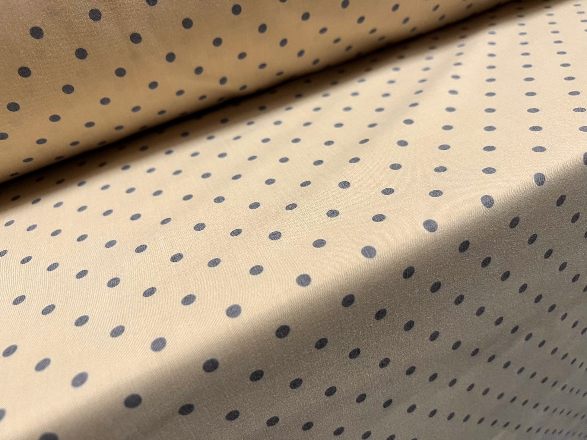 Cotton blend woven dress fabric, per metre - spot print - dark cream & grey Cotton blend woven dress fabric, per metre - spot print - dark cream & grey