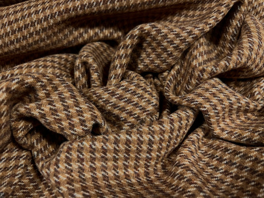 Wool flannel coat jacket fabric, per metre - dogtooth jacquard - brown