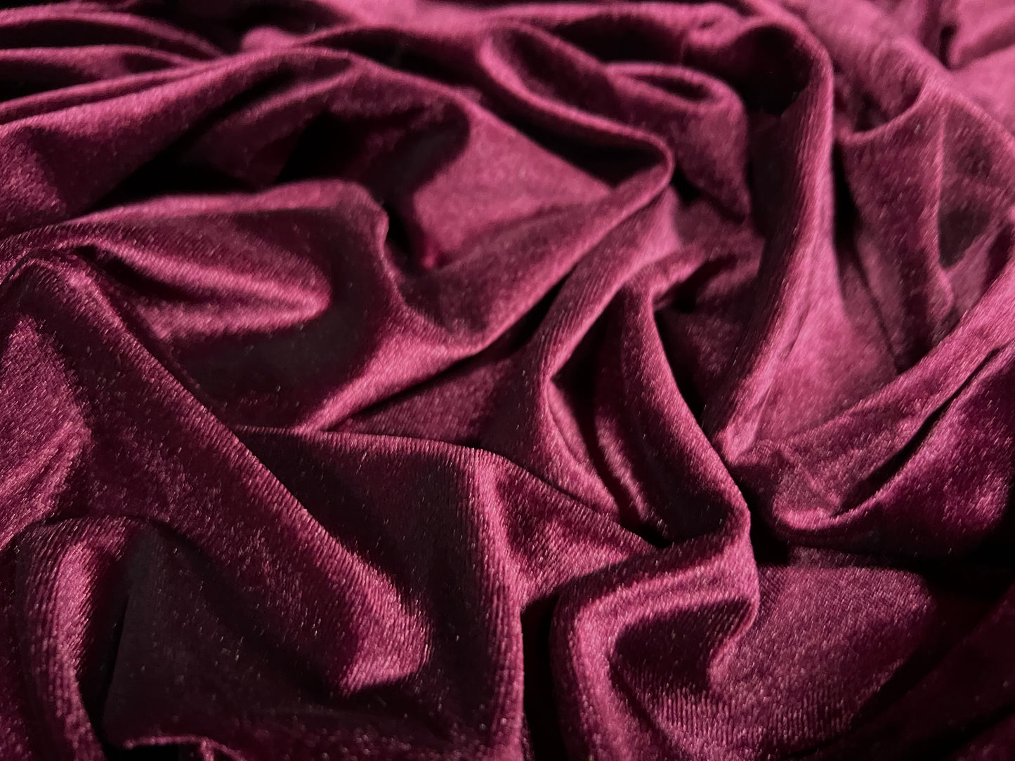 Spandex velvet stretch dress fabric, per metre - plain - plum