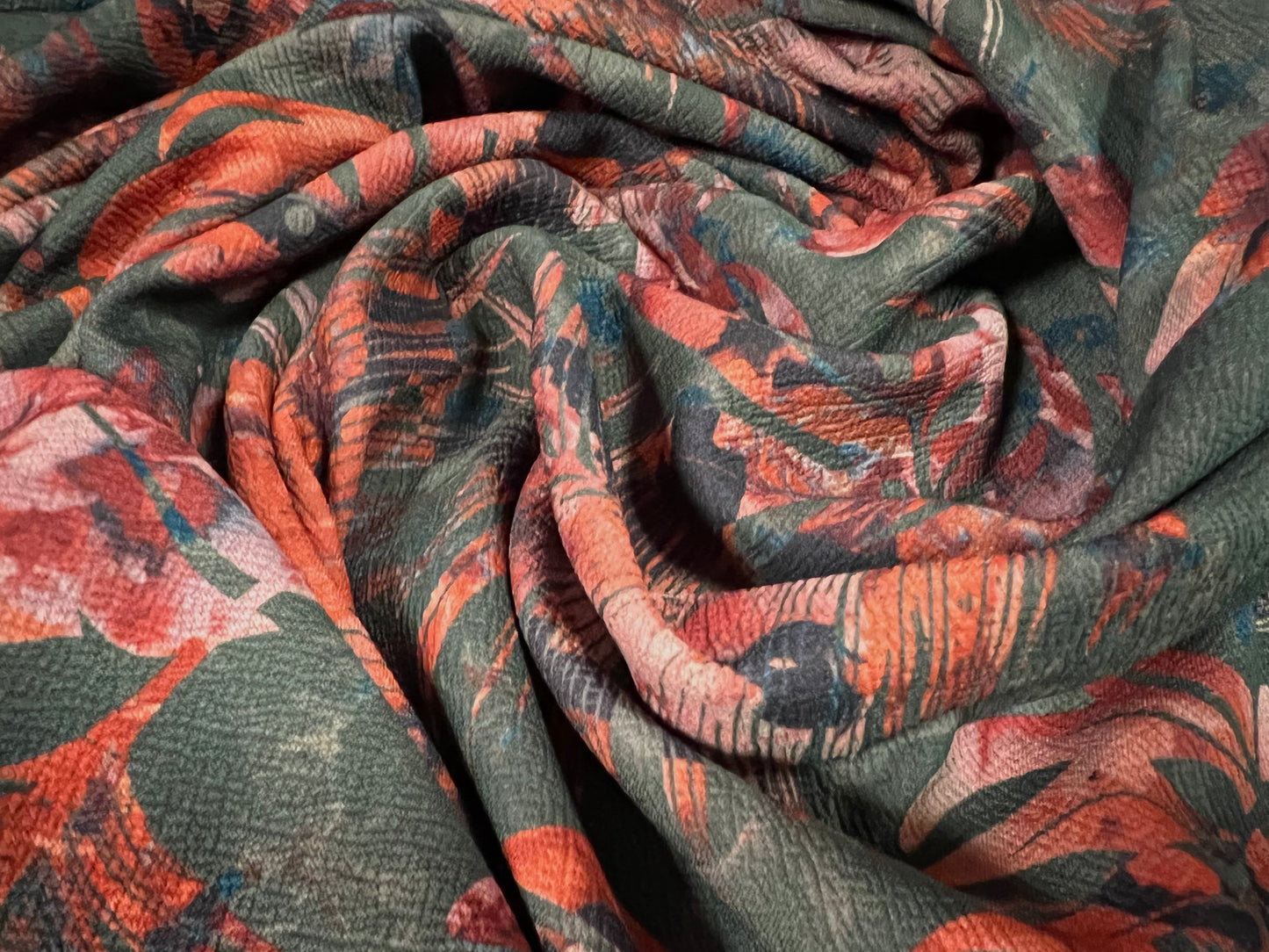 Valentino crepe spandex jersey fabric - similar to scuba - per metre - leaves print - grey & red