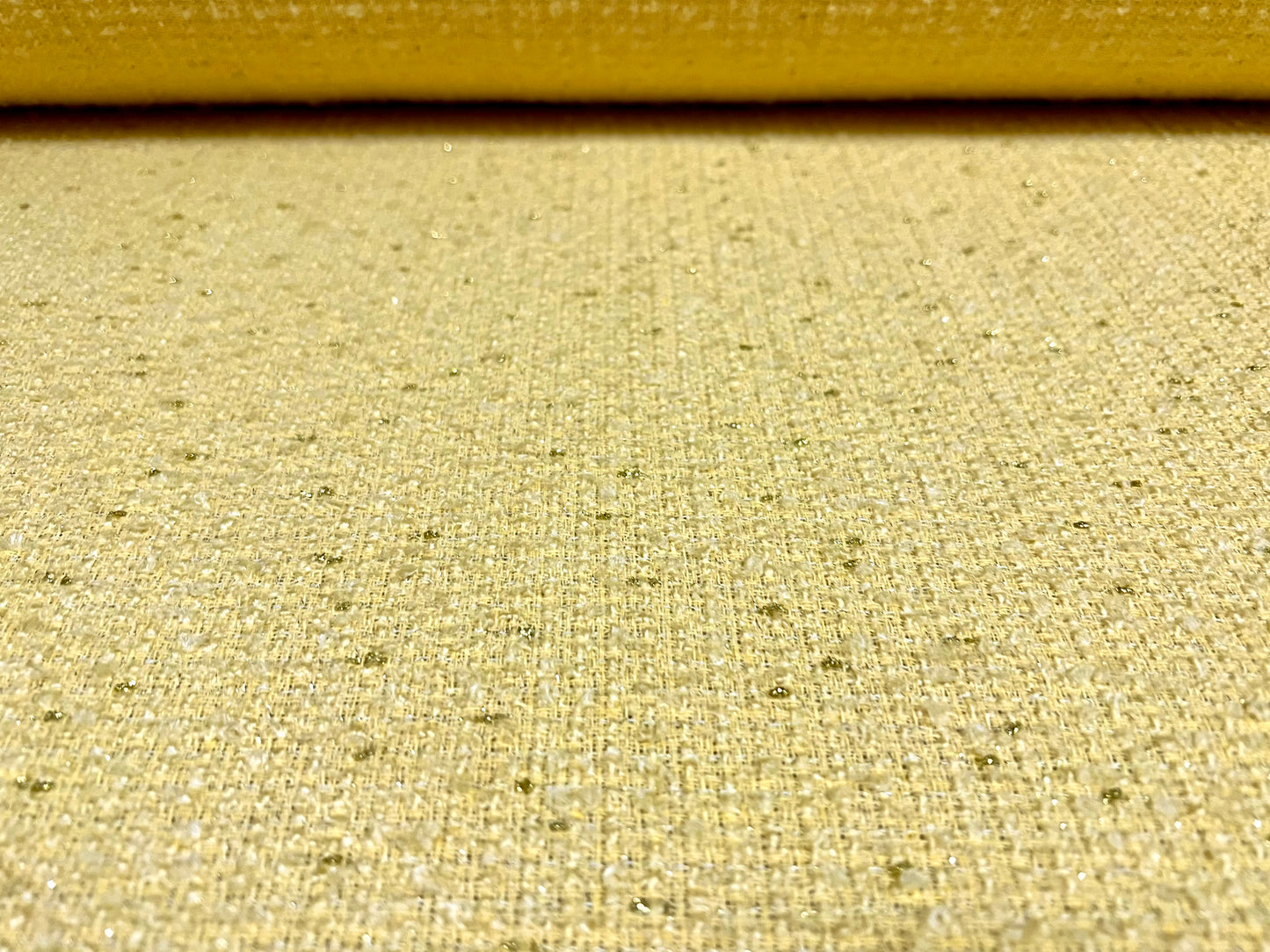 Wool blend bouclé heavyweight fabric with lurex sparkle, per metre - yellow & gold metallic