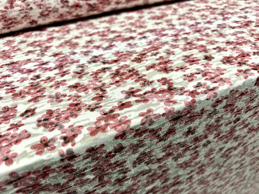 Lady K lightweight burnout single jersey fabric, per metre - ditsy flower print - pink & white