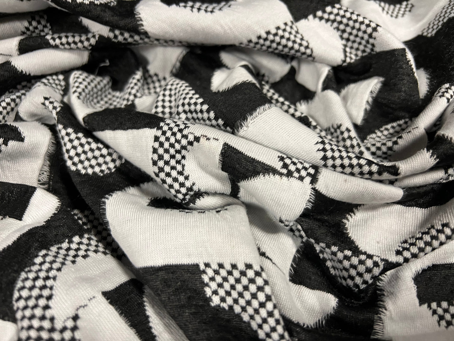 Double jersey knitwear dress fabric, per metre - Carnaby Street retro jacquard - black & white