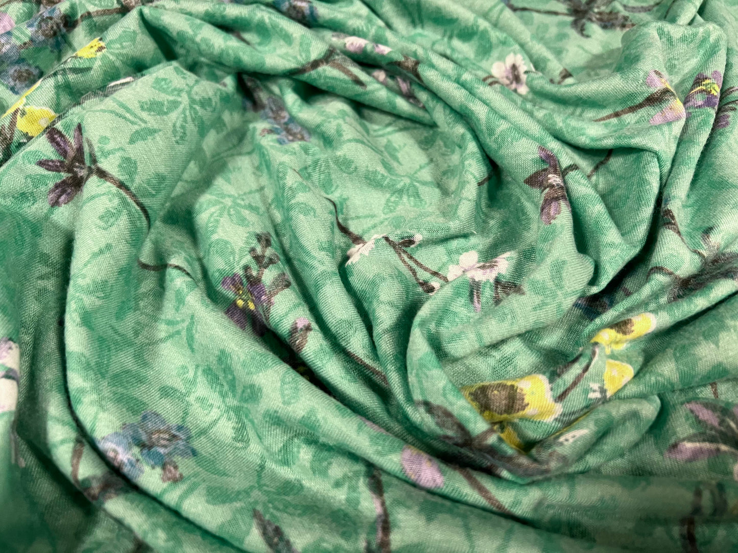 Jennifer lightweight cotton blend single jersey fabric, per metre - wildflower print - green