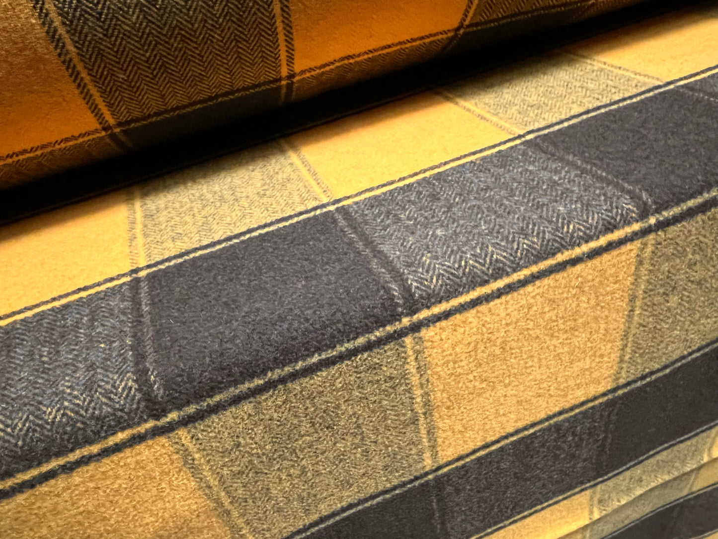 Wool brushed mouflon coat jacket fabric, per metre - herringbone check - mustard & charcoal