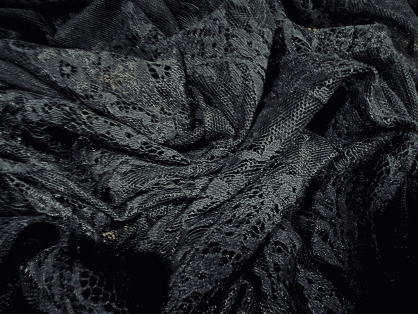 Sheer mesh lace fabric, per metre - paisley floral design - black