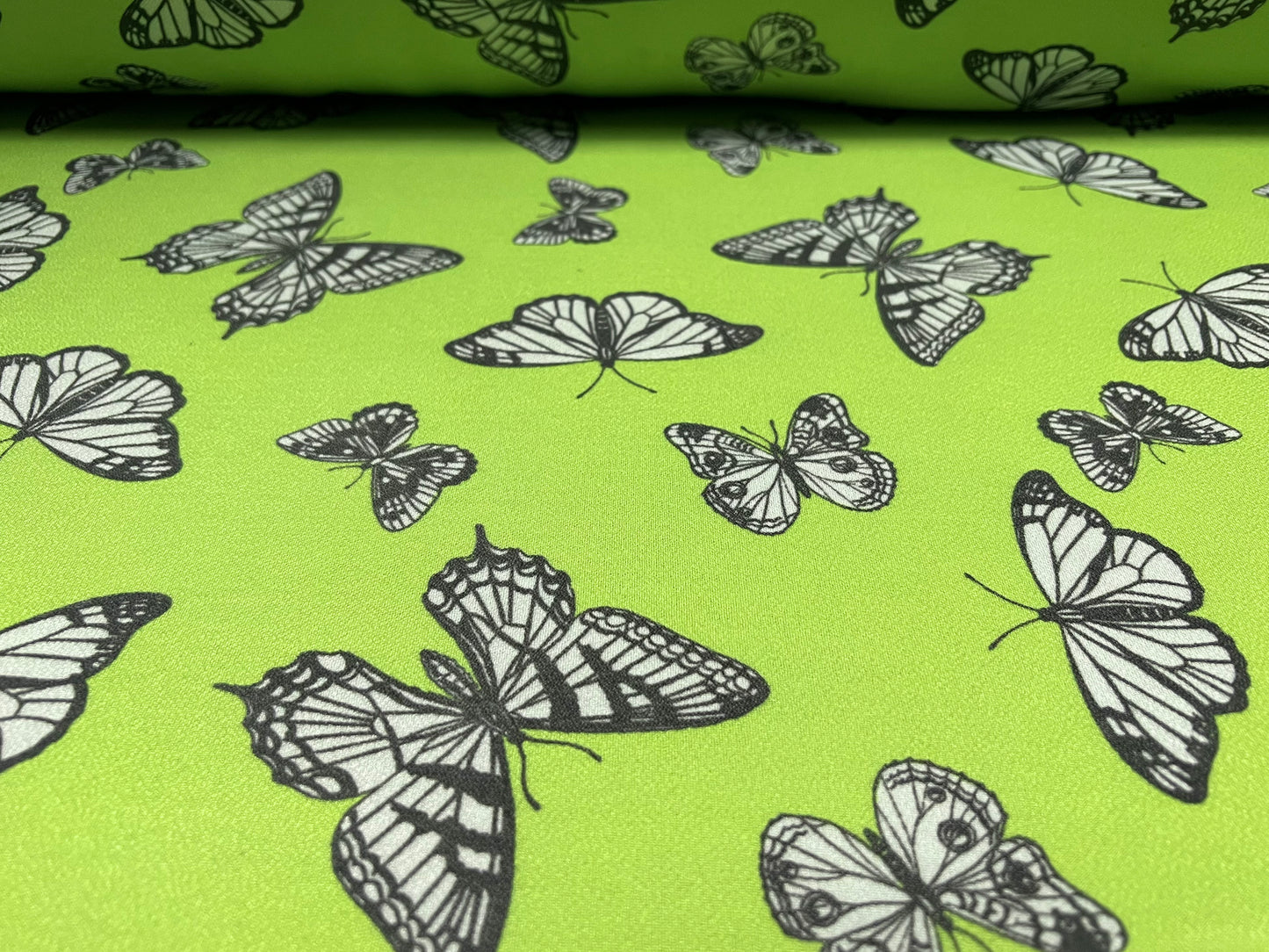 Valentino crepe spandex jersey fabric - similar to scuba - per metre - butterflies print - green