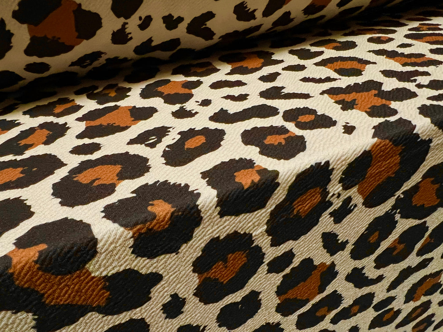 Waterfall textured scuba stretch spandex jersey fabric, per metre - Leopard print - cream & brown