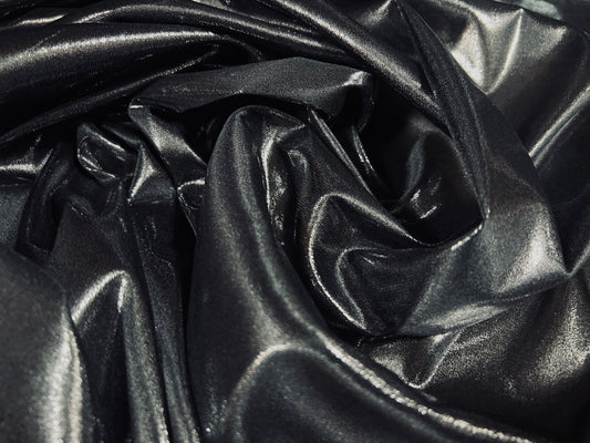 Metallic shimmer satin dress fabric, per metre - plain - black silver