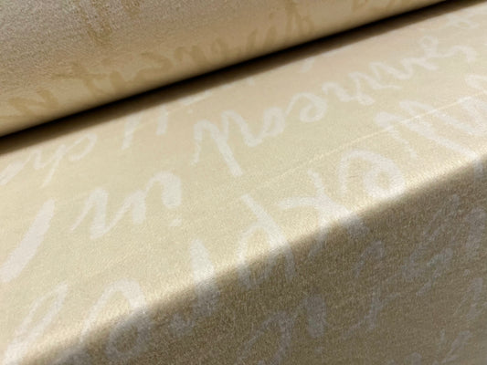 Wool mouflon flannel fabric, per metre - artistic diversity words jacquard - beige