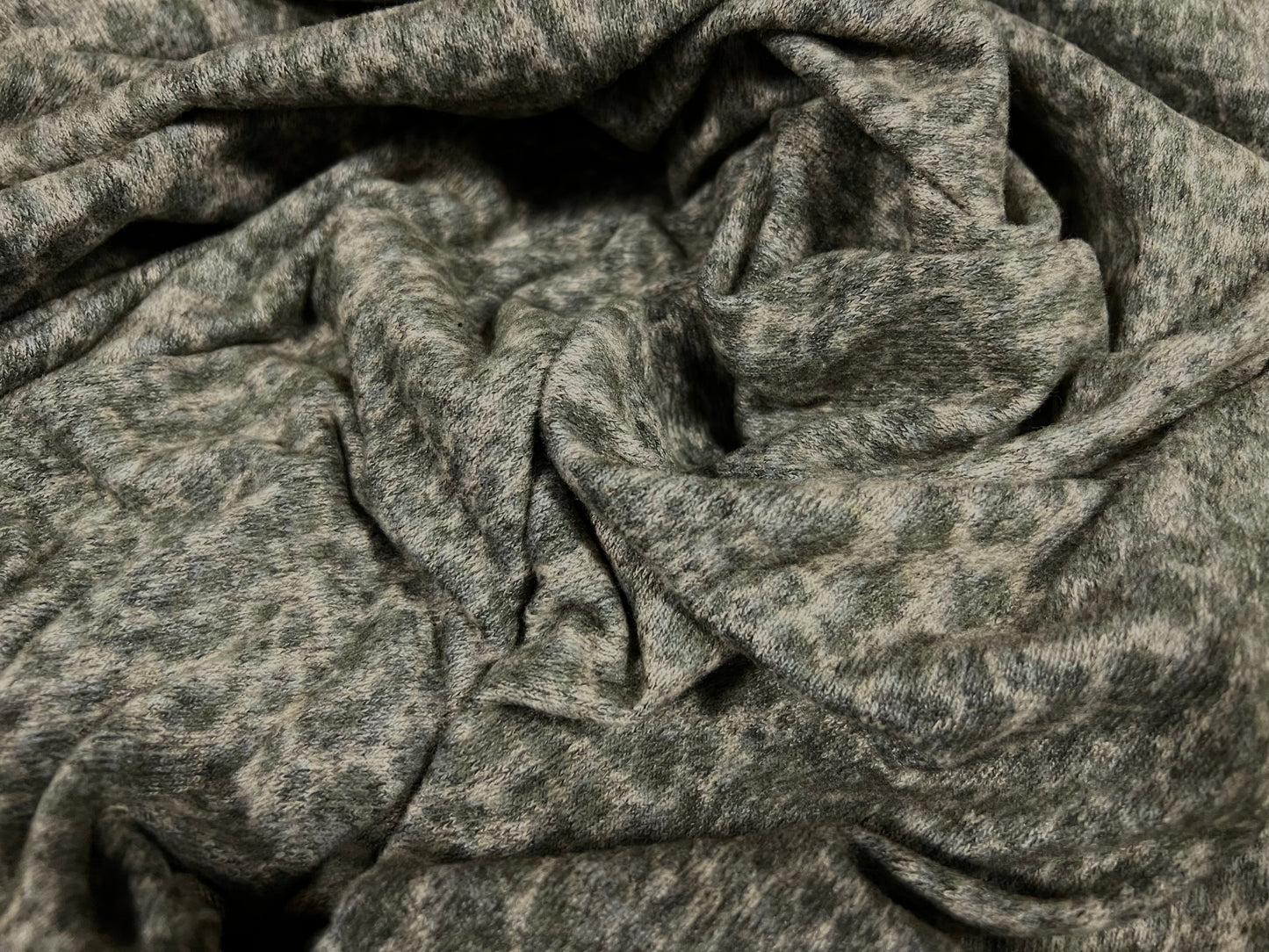 Super soft knitwear jersey fabric, per metre - leopardskin smudge print - sage green