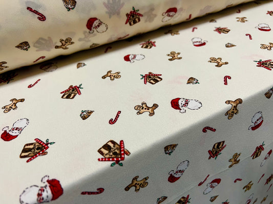 Georgette dress blouse fabric, per metre - Christmas print - cream **slight seconds**