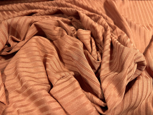 Stretch spandex rib jersey knit fabric, per metre - plain - terracotta