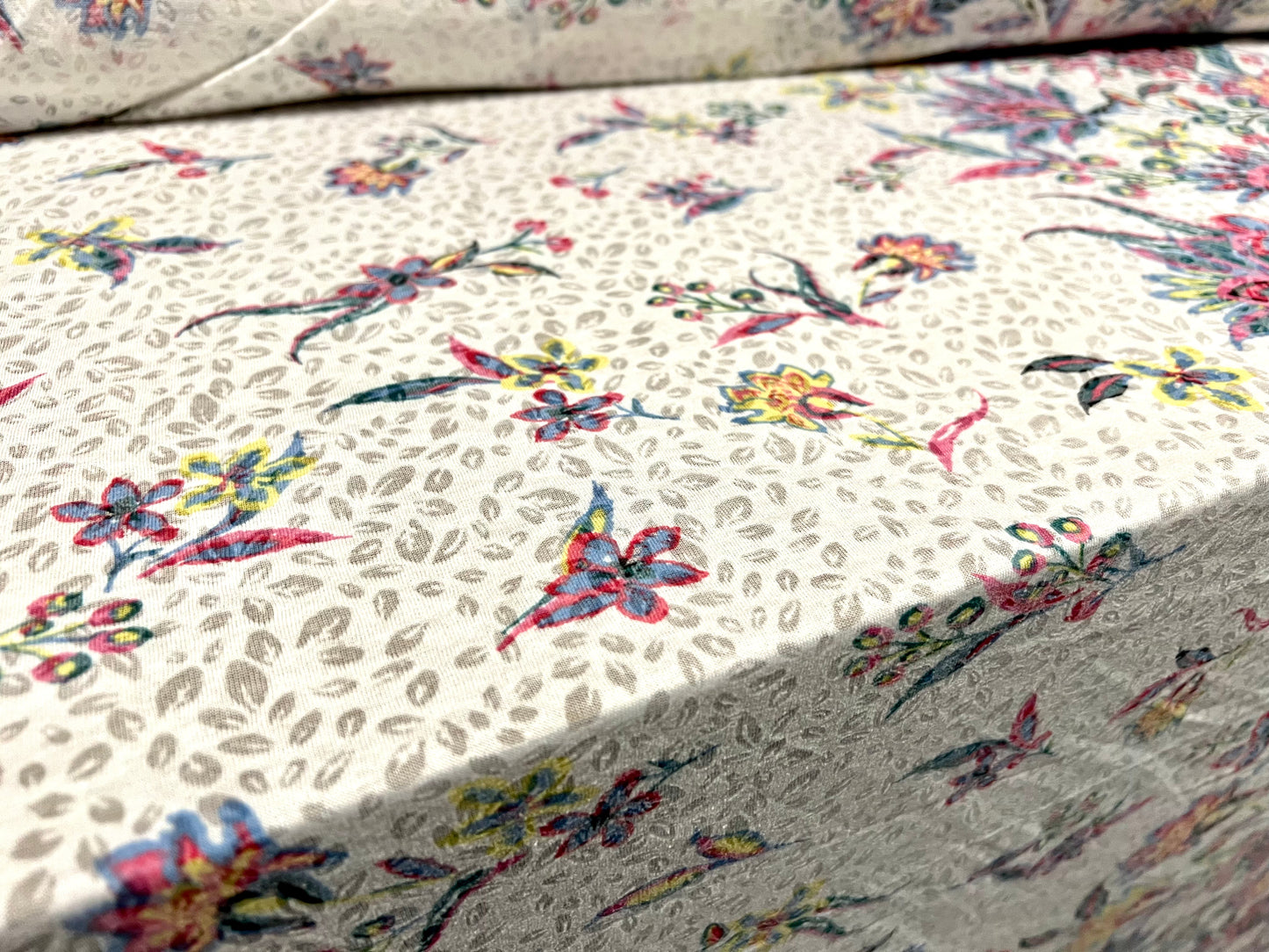 Lady K lightweight burnout single jersey fabric, per metre - central flower print - white & pink